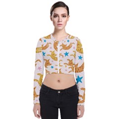 Cute Cats Seamless Pattern With Stars Funny Drawing Kittens Long Sleeve Zip Up Bomber Jacket