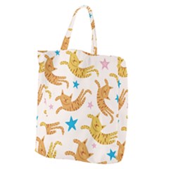 Cute Cats Seamless Pattern With Stars Funny Drawing Kittens Giant Grocery Tote