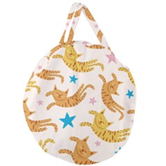 Cute Cats Seamless Pattern With Stars Funny Drawing Kittens Giant Round Zipper Tote