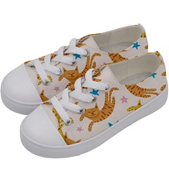 Cute Cats Seamless Pattern With Stars Funny Drawing Kittens Kids  Low Top Canvas Sneakers