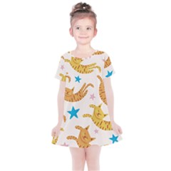 Cute Cats Seamless Pattern With Stars Funny Drawing Kittens Kids  Simple Cotton Dress