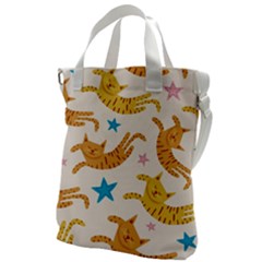 Cute Cats Seamless Pattern With Stars Funny Drawing Kittens Canvas Messenger Bag