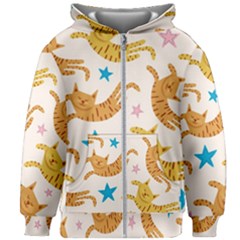 Cute Cats Seamless Pattern With Stars Funny Drawing Kittens Kids  Zipper Hoodie Without Drawstring