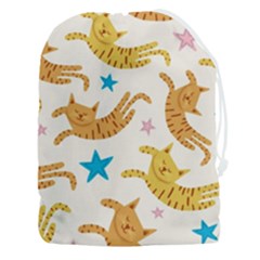 Cute Cats Seamless Pattern With Stars Funny Drawing Kittens Drawstring Pouch (3xl) by Jancukart