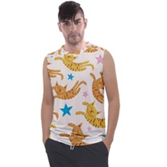 Cute Cats Seamless Pattern With Stars Funny Drawing Kittens Men s Regular Tank Top