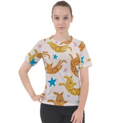 Cute Cats Seamless Pattern With Stars Funny Drawing Kittens Women s Sport Raglan Tee