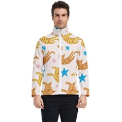 Cute Cats Seamless Pattern With Stars Funny Drawing Kittens Men s Bomber Jacket