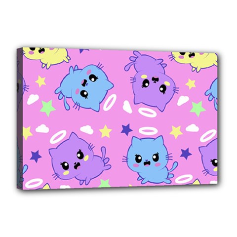 Seamless Pattern With Cute Kawaii Kittens Canvas 18  X 12  (stretched)