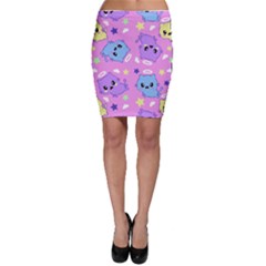 Seamless Pattern With Cute Kawaii Kittens Bodycon Skirt