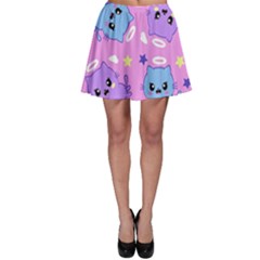 Seamless Pattern With Cute Kawaii Kittens Skater Skirt