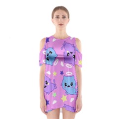 Seamless Pattern With Cute Kawaii Kittens Shoulder Cutout One Piece Dress by Jancukart