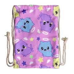 Seamless Pattern With Cute Kawaii Kittens Drawstring Bag (large)