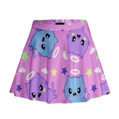 Seamless Pattern With Cute Kawaii Kittens Mini Flare Skirt