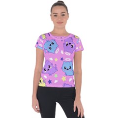 Seamless Pattern With Cute Kawaii Kittens Short Sleeve Sports Top 