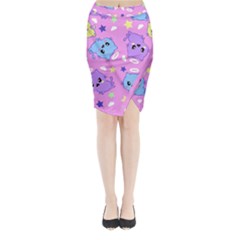 Seamless Pattern With Cute Kawaii Kittens Midi Wrap Pencil Skirt