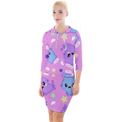 Seamless Pattern With Cute Kawaii Kittens Quarter Sleeve Hood Bodycon Dress