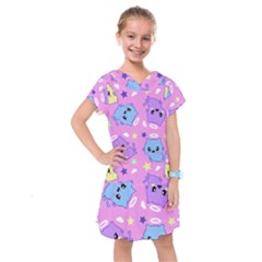 Seamless Pattern With Cute Kawaii Kittens Kids  Drop Waist Dress