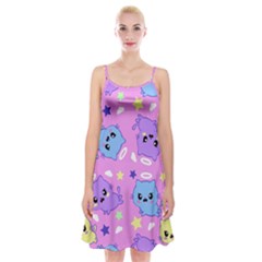 Seamless Pattern With Cute Kawaii Kittens Spaghetti Strap Velvet Dress