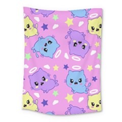 Seamless Pattern With Cute Kawaii Kittens Medium Tapestry