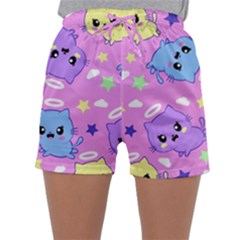 Seamless Pattern With Cute Kawaii Kittens Sleepwear Shorts