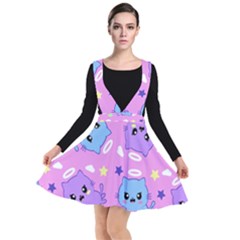 Seamless Pattern With Cute Kawaii Kittens Plunge Pinafore Dress