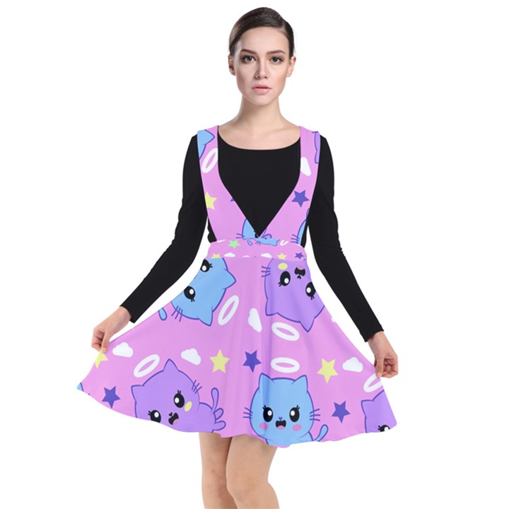 Seamless Pattern With Cute Kawaii Kittens Plunge Pinafore Dress