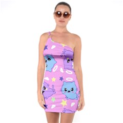 Seamless Pattern With Cute Kawaii Kittens One Soulder Bodycon Dress by Jancukart