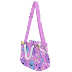 Seamless Pattern With Cute Kawaii Kittens Rope Handles Shoulder Strap Bag