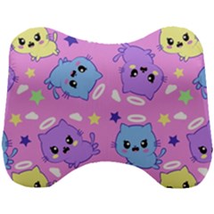 Seamless Pattern With Cute Kawaii Kittens Head Support Cushion