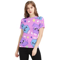 Seamless Pattern With Cute Kawaii Kittens Women s Short Sleeve Rash Guard by Jancukart