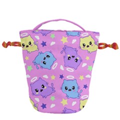 Seamless Pattern With Cute Kawaii Kittens Drawstring Bucket Bag