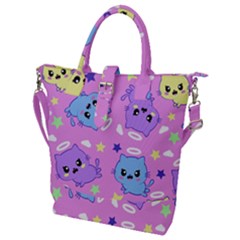 Seamless Pattern With Cute Kawaii Kittens Buckle Top Tote Bag