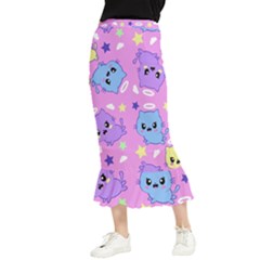 Seamless Pattern With Cute Kawaii Kittens Maxi Fishtail Chiffon Skirt