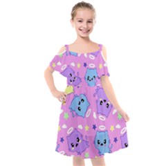 Seamless Pattern With Cute Kawaii Kittens Kids  Cut Out Shoulders Chiffon Dress by Jancukart