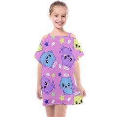 Seamless Pattern With Cute Kawaii Kittens Kids  One Piece Chiffon Dress