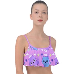 Seamless Pattern With Cute Kawaii Kittens Frill Bikini Top