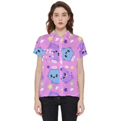 Seamless Pattern With Cute Kawaii Kittens Short Sleeve Pocket Shirt