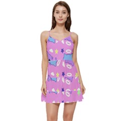 Seamless Pattern With Cute Kawaii Kittens Short Frill Dress