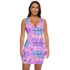 Seamless Pattern With Cute Kawaii Kittens Draped Bodycon Dress