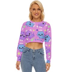 Seamless Pattern With Cute Kawaii Kittens Lightweight Long Sleeve Sweatshirt