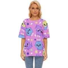 Seamless Pattern With Cute Kawaii Kittens Oversized Basic Tee