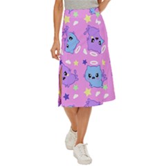 Seamless Pattern With Cute Kawaii Kittens Midi Panel Skirt