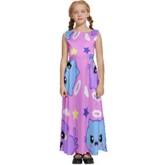 Seamless Pattern With Cute Kawaii Kittens Kids  Satin Sleeveless Maxi Dress