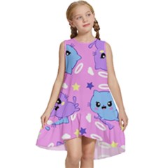 Seamless Pattern With Cute Kawaii Kittens Kids  Frill Swing Dress