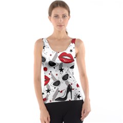 Red Lips Black Heels Pattern Tank Top