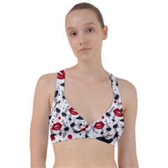 Red Lips Black Heels Pattern Sweetheart Sports Bra