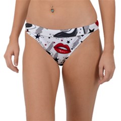 Red Lips Black Heels Pattern Band Bikini Bottom