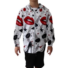 Red Lips Black Heels Pattern Kids  Hooded Windbreaker