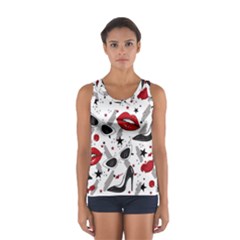 Red Lips Black Heels Pattern Sport Tank Top 