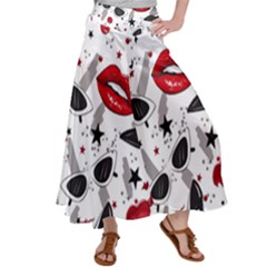 Red Lips Black Heels Pattern Satin Palazzo Pants